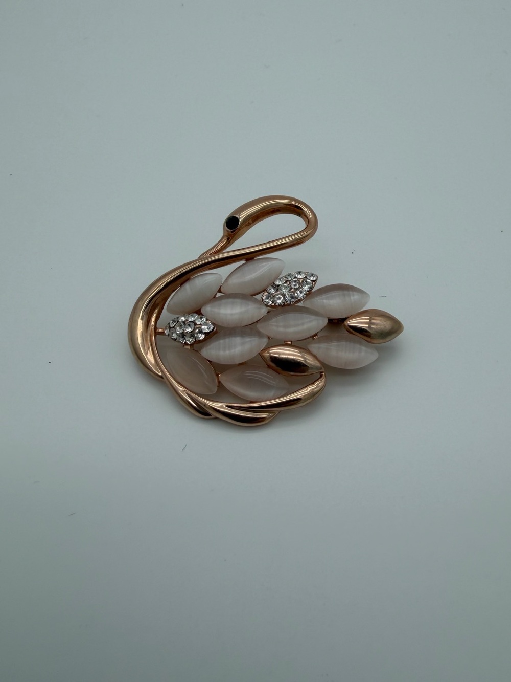 Swan Brooch with Cat Eye Stones